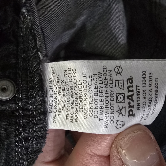 Women's Faded Black PrAna White Stitching Jeans 12/31 - Picture 10 of 11